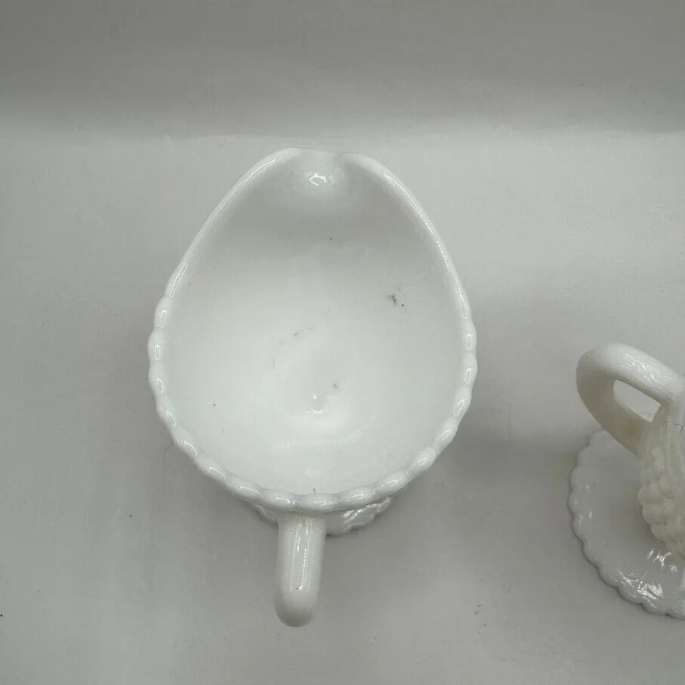 Imperial Glass Cream and Sugar Set White Milk Glass Vintage Grape Pattern Footed
